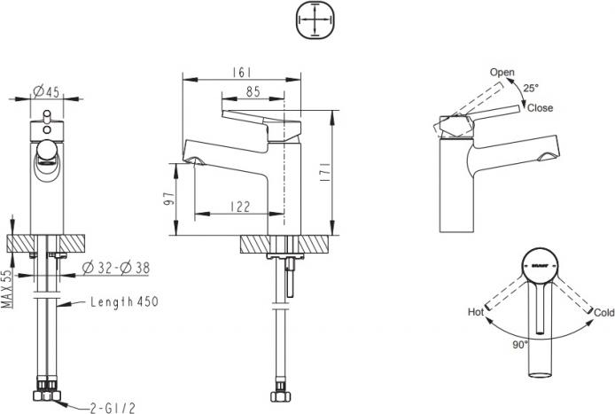 Смеситель для раковины Bravat Palace F1172217BM-RUS, черный