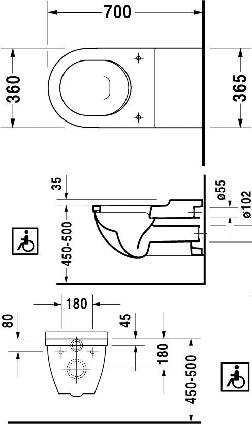 Подвесной унитаз Duravit Starck 3 2203090000, для инвалидов