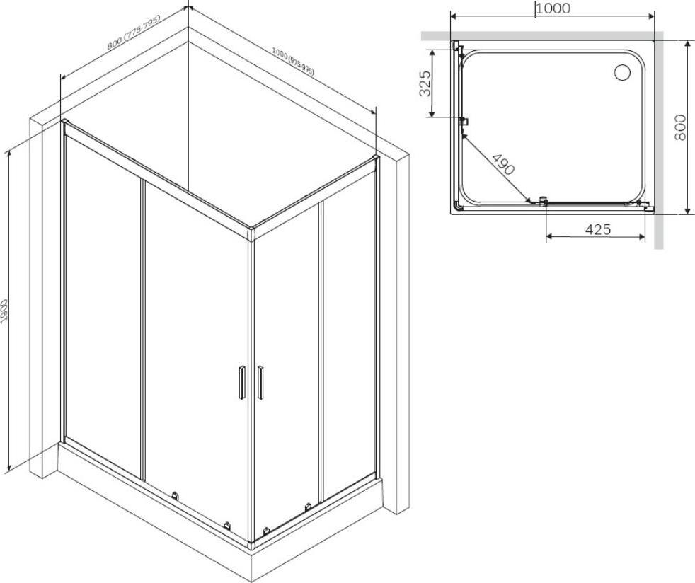 Душевой уголок AM.PM Gem 100x80 W90G-404-100280-BT профиль черный матовый, стекло прозрачное