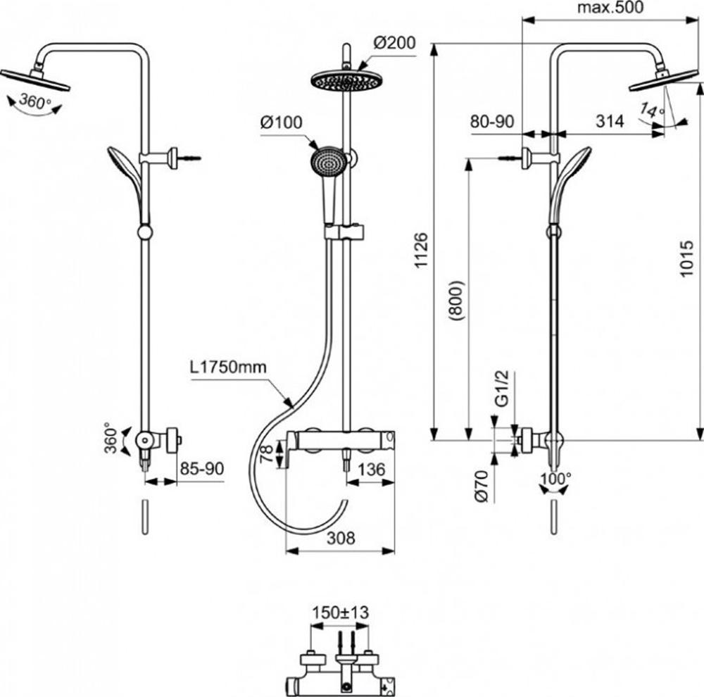 Душевая стойка Ideal Standard IdealRain BC750XG черная матовая