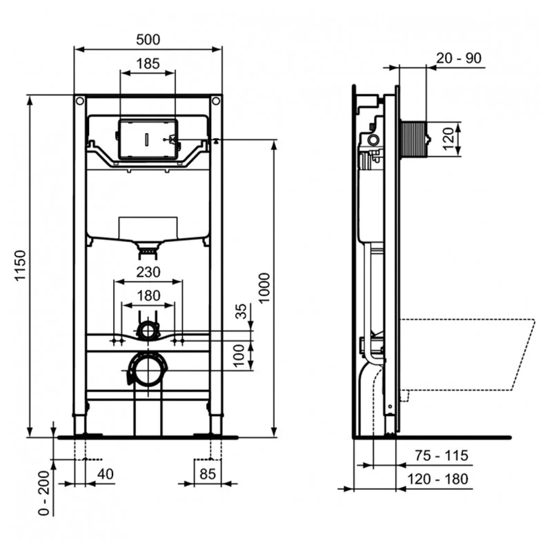 Инсталляция Ideal Standard Prosys 120M R020467, с унитазом T471601 i.life A RimLS+ безободковый c сиденьем микролифт, комплект, I001601