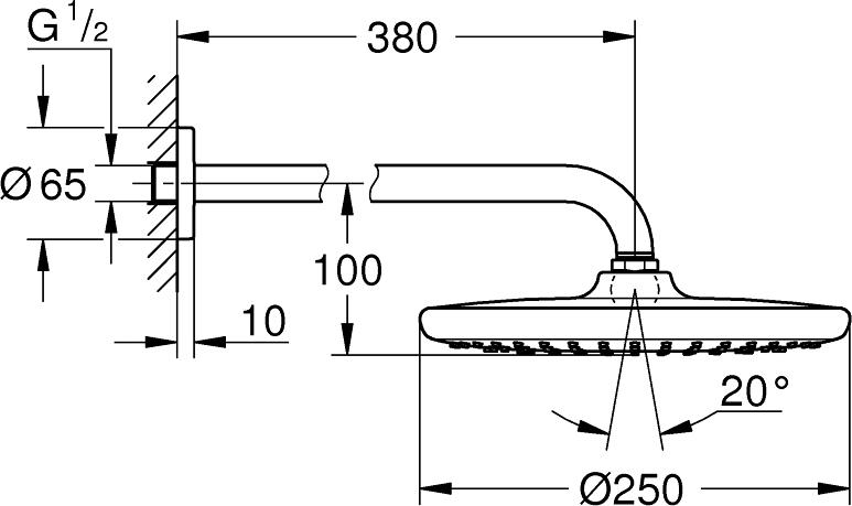 Верхний душ с кронштейном Grohe Tempesta 26663000, хром