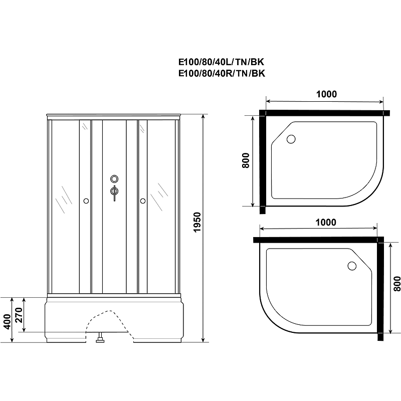 Душевая кабина Niagara Eco 100x80 L E100/80/40L/TN/BK без гидромассажа