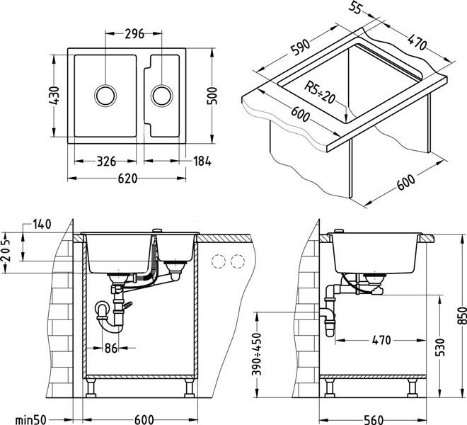 Кухонная мойка Alveus Cubo 20 крем