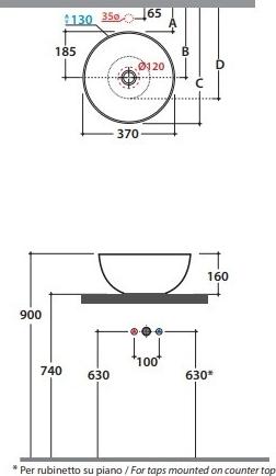 Раковина 37 см Globo T-Edge B6T37.BI*0