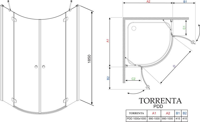 Душевой уголок Radaway Torrenta PDD 100 прозрачное стекло