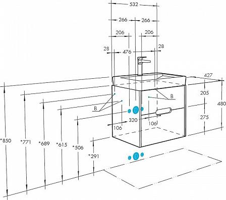 Комплект тумба с раковиной Aquaton Оливия 55, грей/дуб ойстер