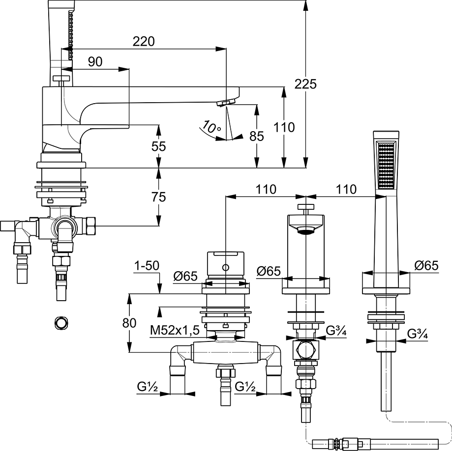 Смеситель на борт ванны Kludi Zenta SL 484480565, хром