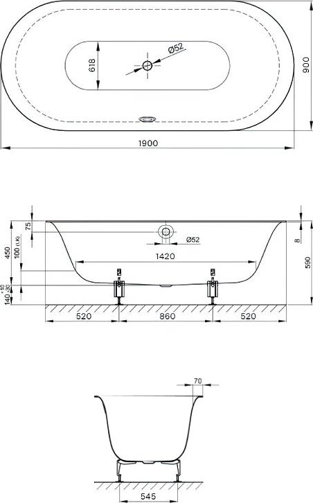 Стальная ванна Bette Lux Oval 3467-035 PLUS AR 190x90 с антискользящим самоочищающимся покрытием