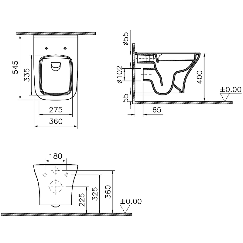 Унитаз подвесной Vitra Zentrum Square 7484B003-0075 белый