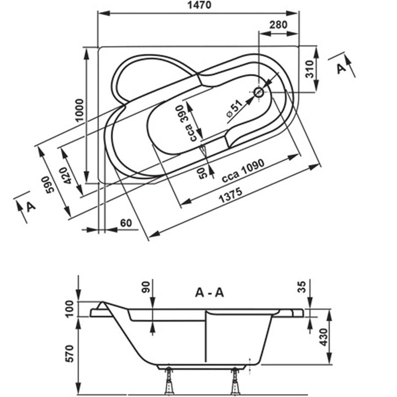 Акриловая ванна Vagnerplast Selena 147x100 L VPBA141SEL3LE-04 без гидромассажа