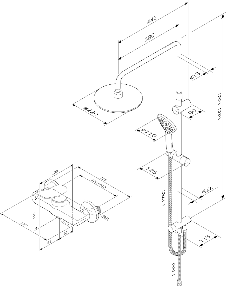 Душевая стойка Am.Pm X-Joy F40885A24, хром