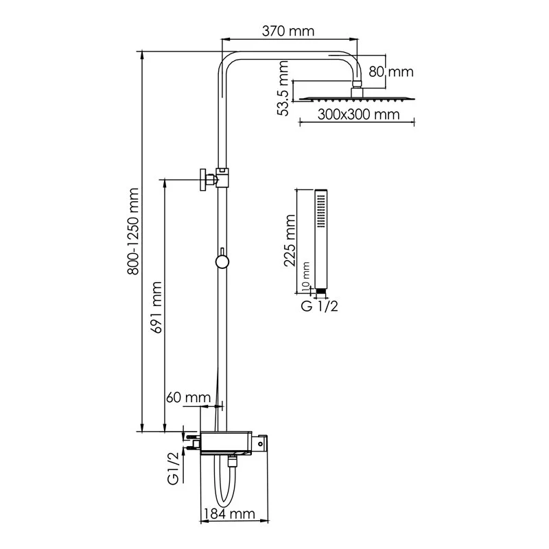 Душевая система WasserKRAFT серия A A114.162.217.CB Thermo хром, черный