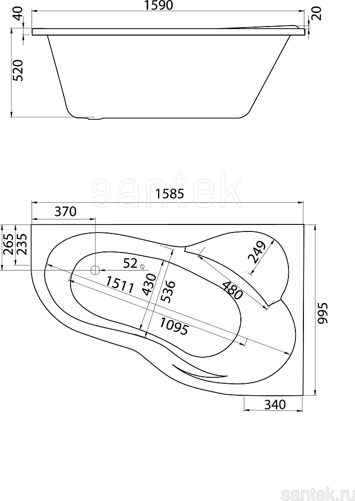 Акриловая ванна Santek Ibiza 160x100 1WH112037 R