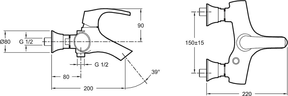 Смеситель для ванны с душем Jacob Delafon Symbol E71680-CP