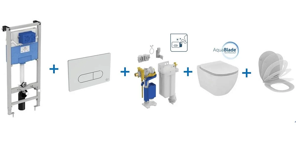 Инсталляция Ideal Standard ProSys SmartFlush R029901 с унитазом TESI AquaBlade T007901, клавиша, сиденье микролифт, комплект