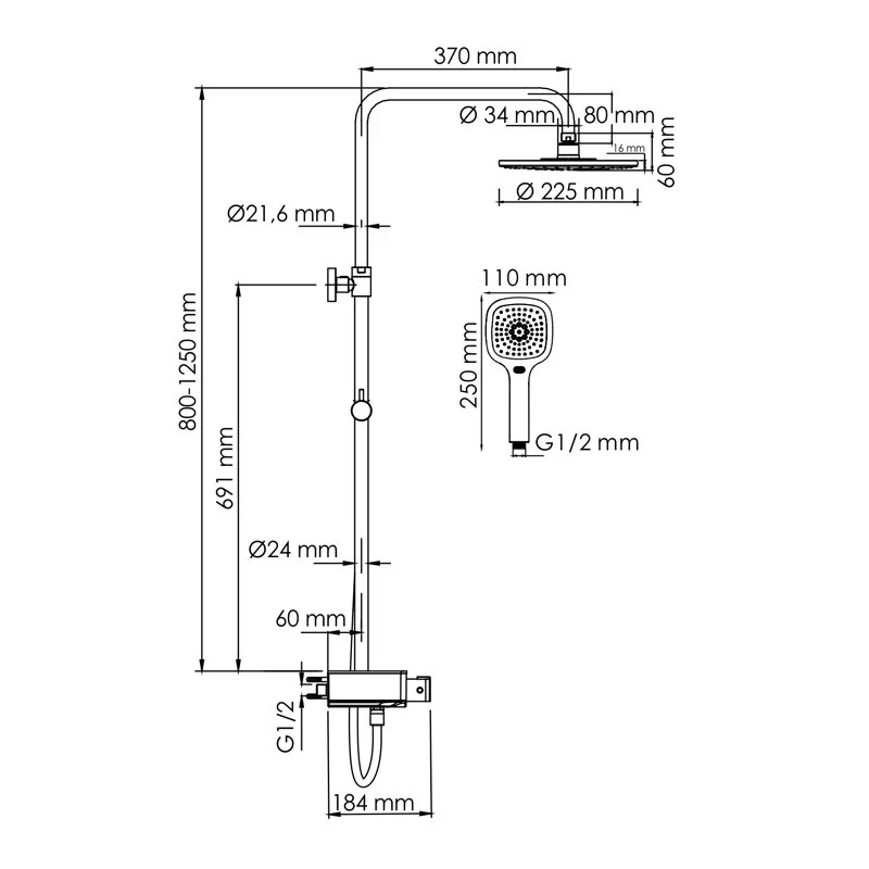 Душевая система WasserKRAFT серия A A113.067.065.CH Thermo хром