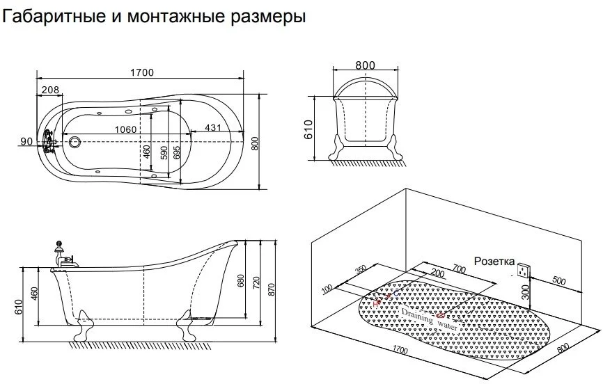 Акриловая ванна SSWW PM718A black черный