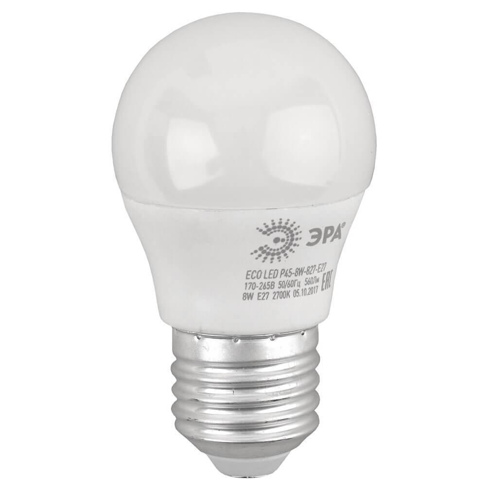 Лампа светодиодная ЭРА E27 8W 2700K матовая ECO LED P45-8W-827-E27 Б0030024