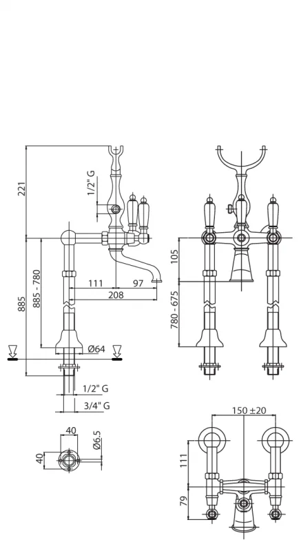 Смеситель для ванны с душем Cezares First FIRST-VDP-03/24-Bi золото,белый