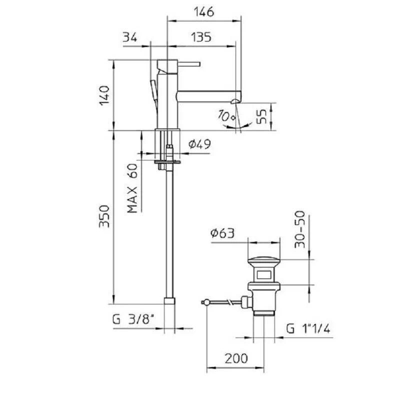 Смеситель для раковины Bossini Oki Z005301.073 черный