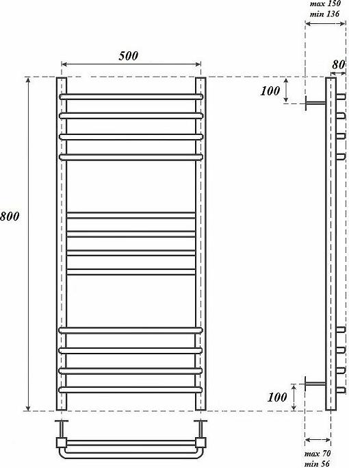 Полотенцесушитель электрический Point PN90158SE П12 500x800 левый/правый, хром