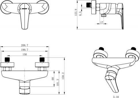 Смеситель для душа Bravat Arden F9351385BC-01-RUS, черный