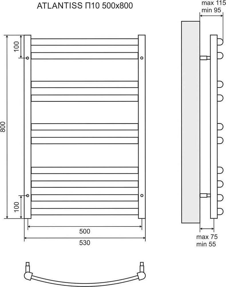 Полотенцесушитель электрический 50x80 см Lemark Atlantiss LM32810RE П10, левый/правый