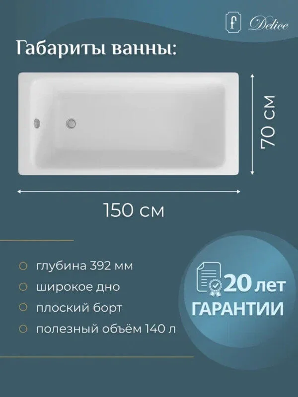 Чугунная ванна Delice Parallel DLR_220503R белый