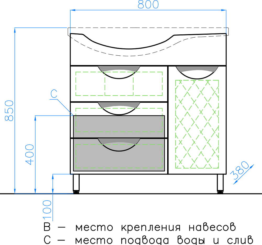 Мебель для ванной Style Line Жасмин 82 R белая с бельевой корзиной