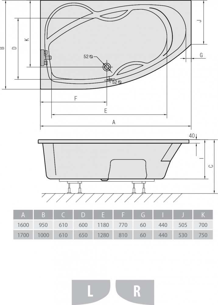 Акриловая ванна Alpen Mamba 160x95 28111 R