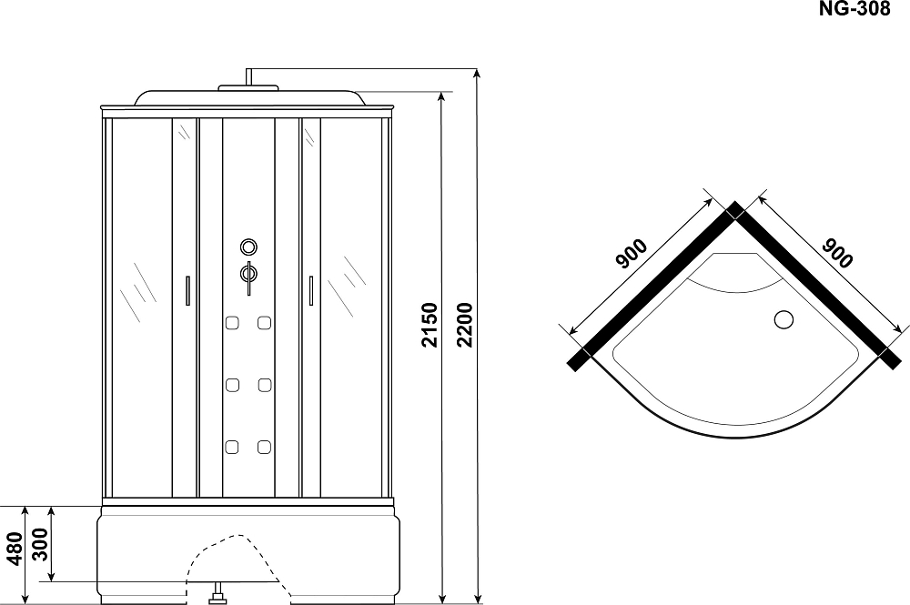 Душевая кабина Niagara Ultra 90x90 NG-308-01 3080164, профиль хром, стекло прозрачное