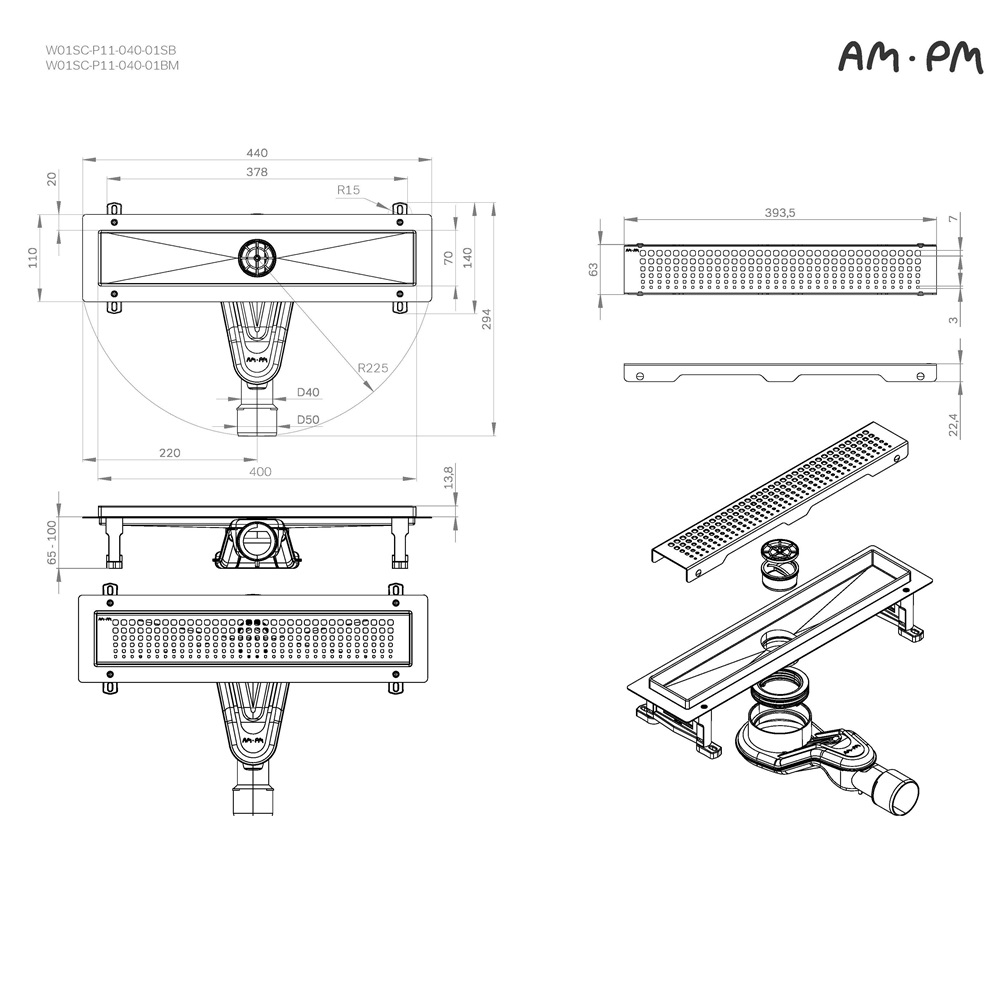 Душевой трап AM.PM MasterFlow 40 W01SC-P11-040-01SB хром