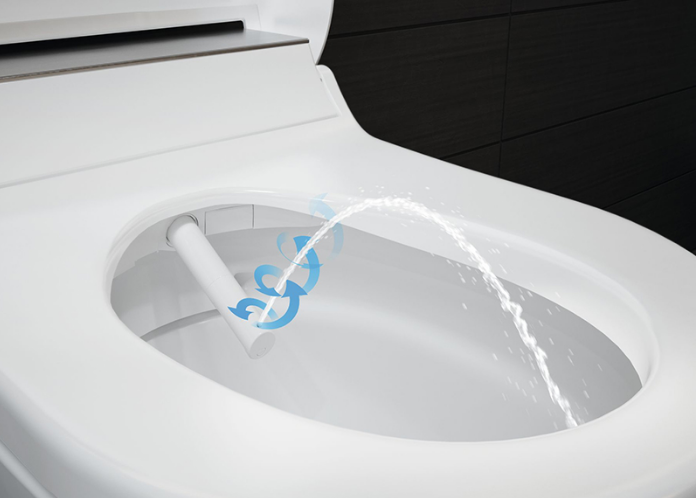 Унитаз-биде подвесной Geberit AquaClean Tuma Comfort 146.294.SI.1 безободковый, белый, панель белое стекло