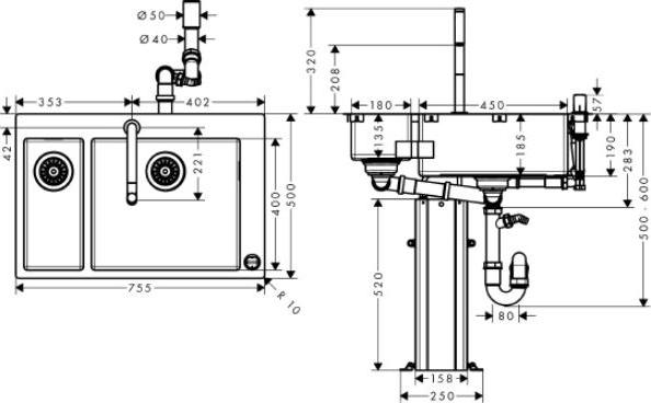 Кухонная мойка с встроенным смесителем Hansgrohe C71-F655-09 43206000