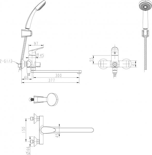 Смеситель Bravat Drop F64898C-LB для ванны