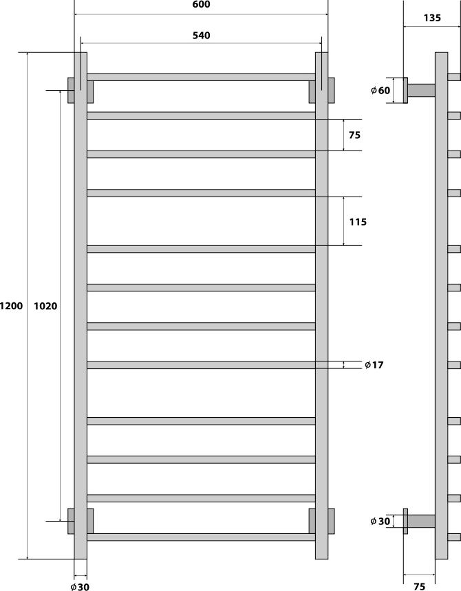 Полотенцесушитель электрический Energy G GRAND 120x60