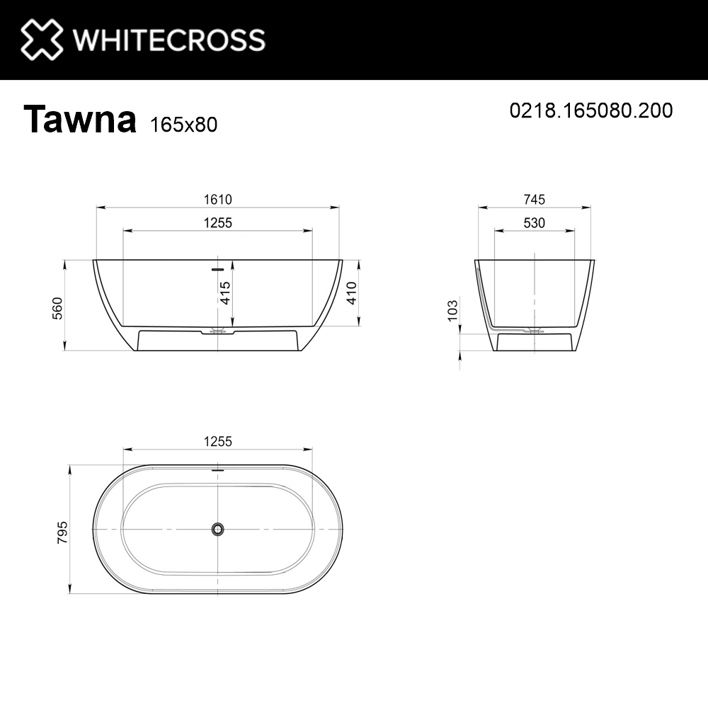 Ванна из искуственного камня Whitecross Tawna 165x80 0218.165080.200 белый матовый