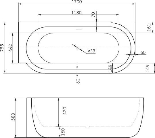 Акриловая ванна BelBagno 170х75 BB11-1700L левый