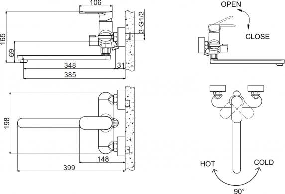 Смеситель Bravat Opal F6125183CP-02L-RUS для ванны