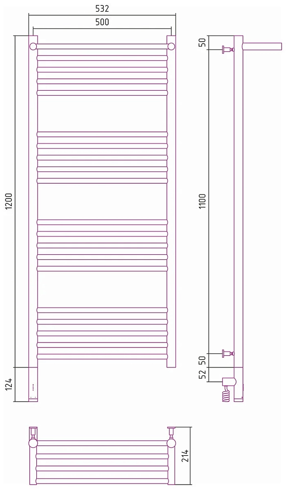 Полотенцесушитель электрический Сунержа Богема 3.0 с 1 полкой 032-5806-1250 золото