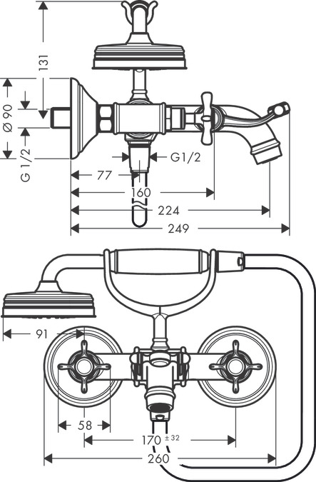 Смеситель для ванны Axor Montreux 16540990, золото