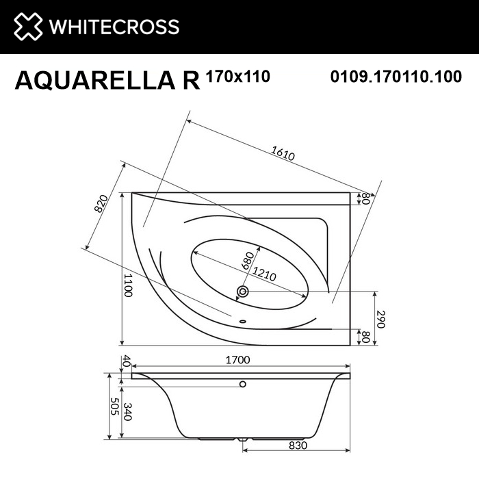 Акриловая ванна Whitecross Aquarella 170x110 0109.170110.100 белый глянец