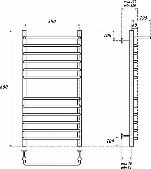 Полотенцесушитель электрический Point PN09158SPE П11 500x800 с полкой левый/правый, хром