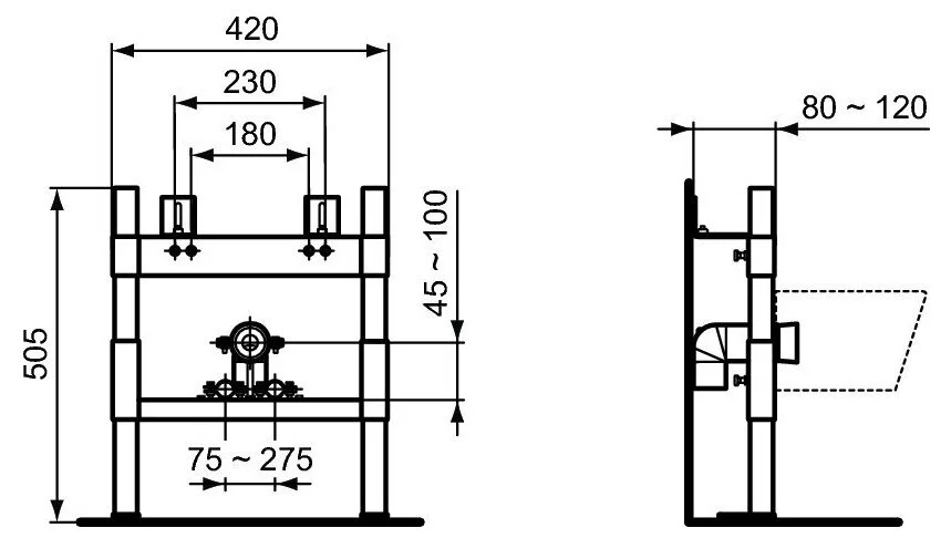 Инсталляция Ideal Standard Prosys R015967 для монтажа подвесного биде, серый