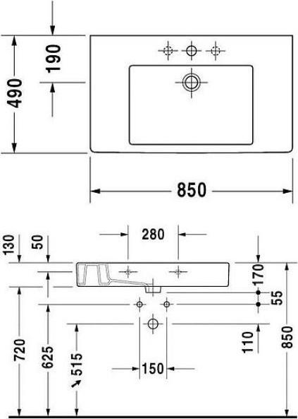 Раковина Duravit Vero 0329850000 85 см