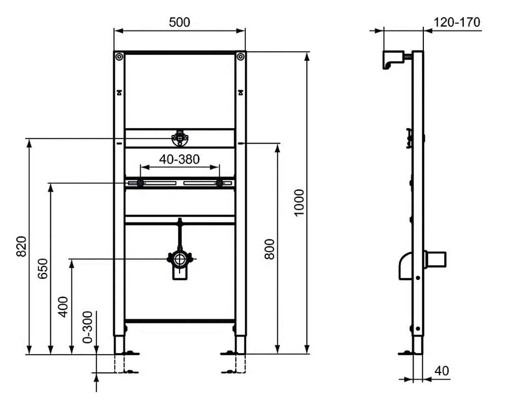 Инсталляция Ideal Standard Prosys R010367 для монтажа писсуара, серый