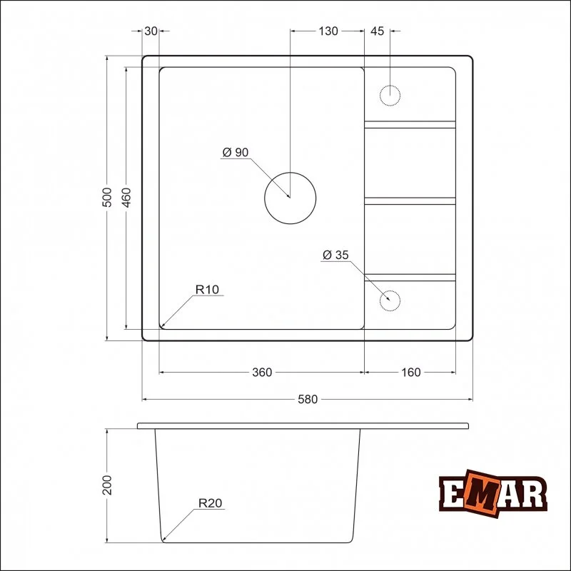 Кухонная мойка Emar Quartz EMQ-1580.Q Сардониксo бежевый