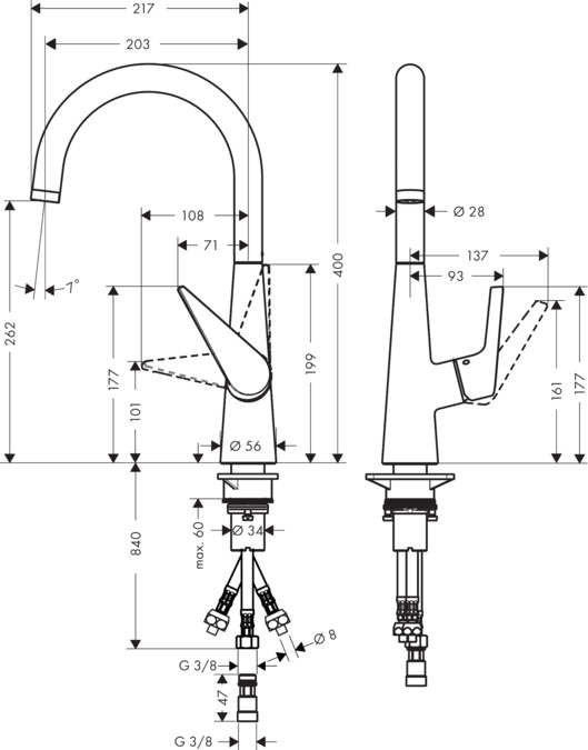 Смеситель для кухни Hansgrohe Talis S 72812000, хром