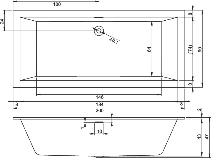 Акриловая ванна Riho Rething Cubic B110011005 R, 200x90